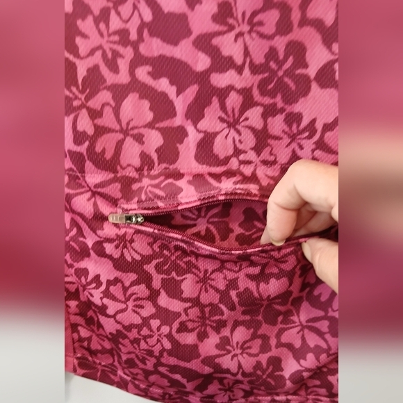 L.L. Bean Pink Floral Colorblock Half Zip Pull-over Shirt Women's Large - Picture 3 of 5